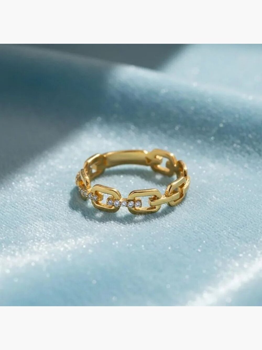 14K Gold Link CZ Ring | Chain Link Ring Size 7 Yellow Gold Gift